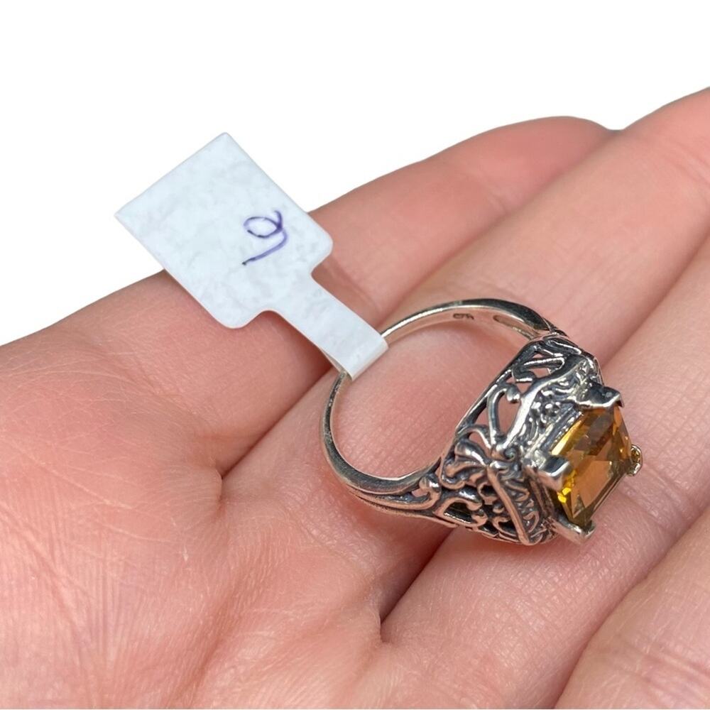 Citrine Ring Solid Sterling Silver 925 Size 6 Vin… - image 7